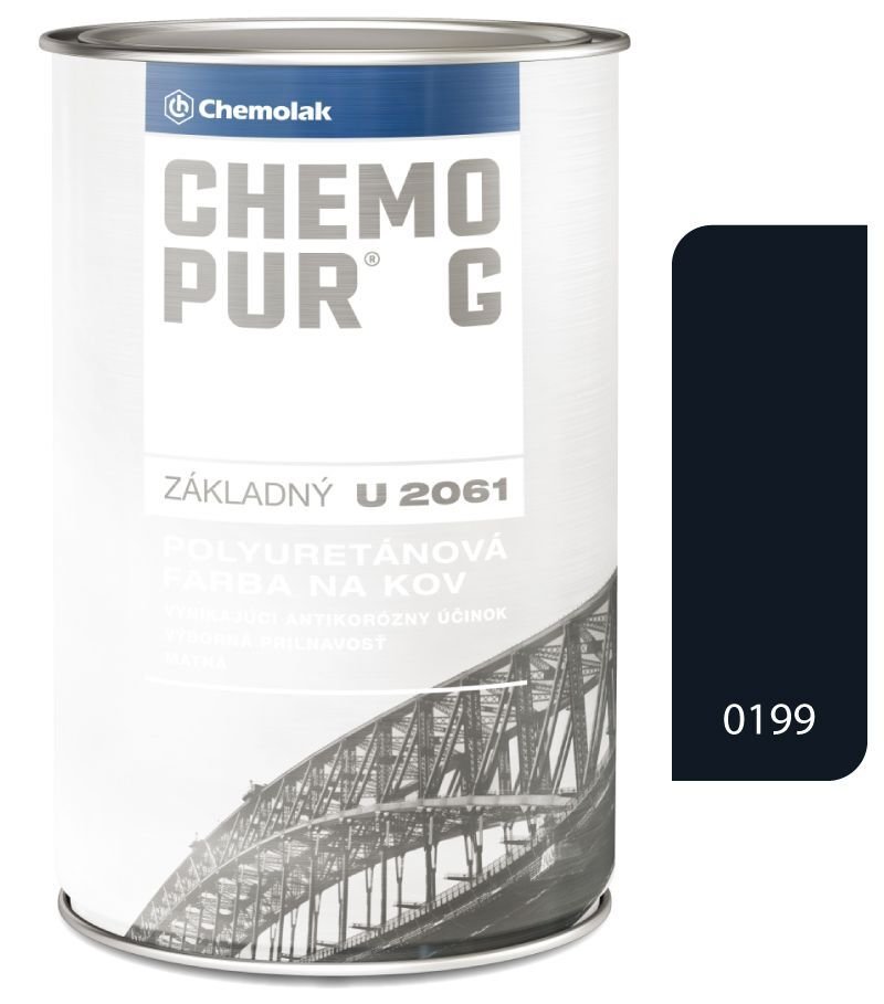 Chemolak Chemopur G U2061 0199 čierna - Základná polyuretánová dvojzložková farba 8l