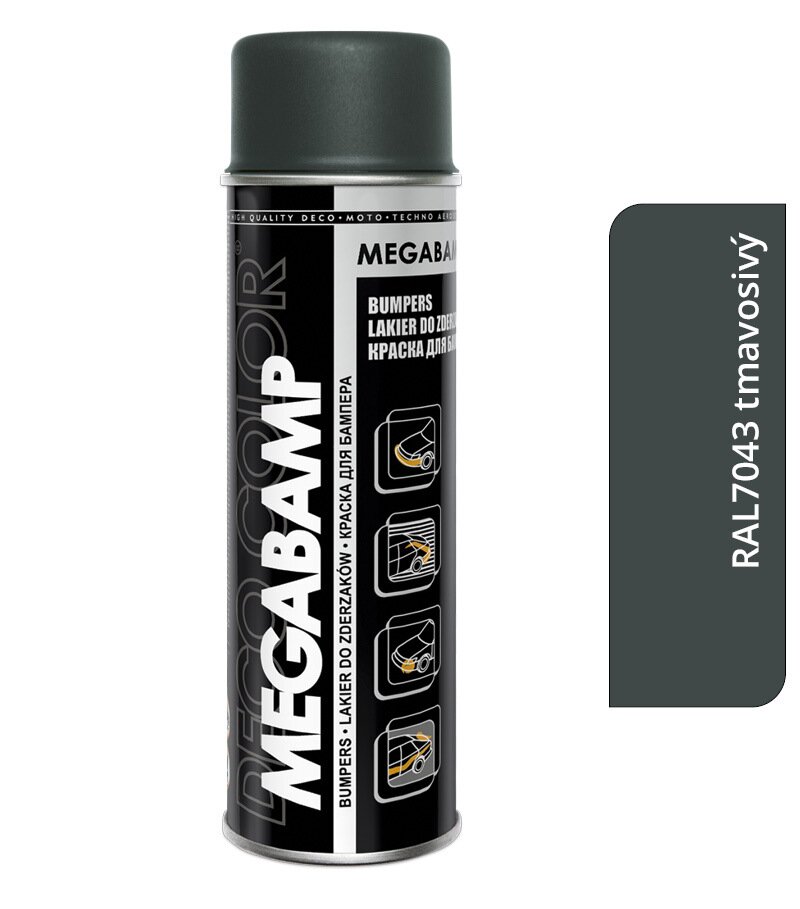 Deco color Megabamp - Akrylátový lak na plastové nárazníky RAL 7043 tmavo sivý 500ml