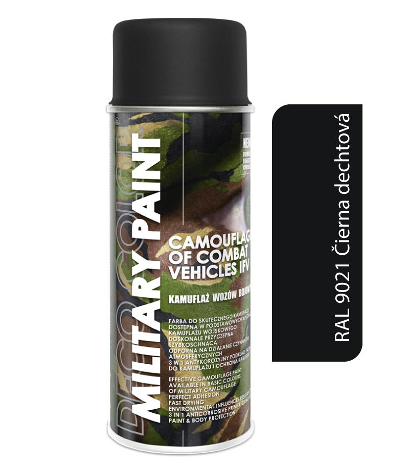 Deco color Military Paint, matná čierna dechtová RAL 9021 - kamuflážny sprej 400ml