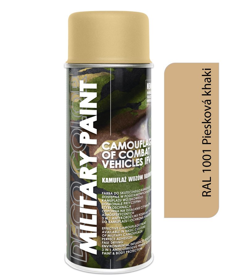 Deco color Military Paint, piesková khaki RAL 1001 - kamuflážny sprej 400ml