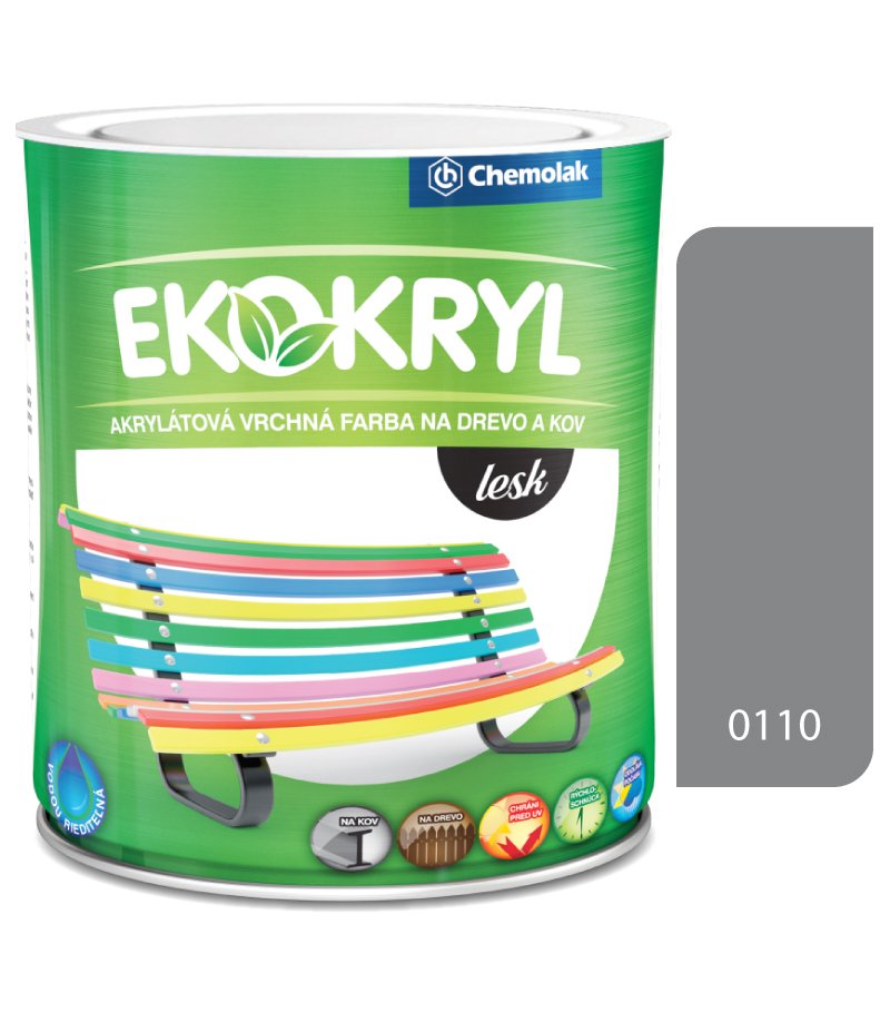 Chemolak Ekokryl Lesk V2062 0110 šedá tmavá - vrchná akrylátová farba na drevo a kov 0,6l
