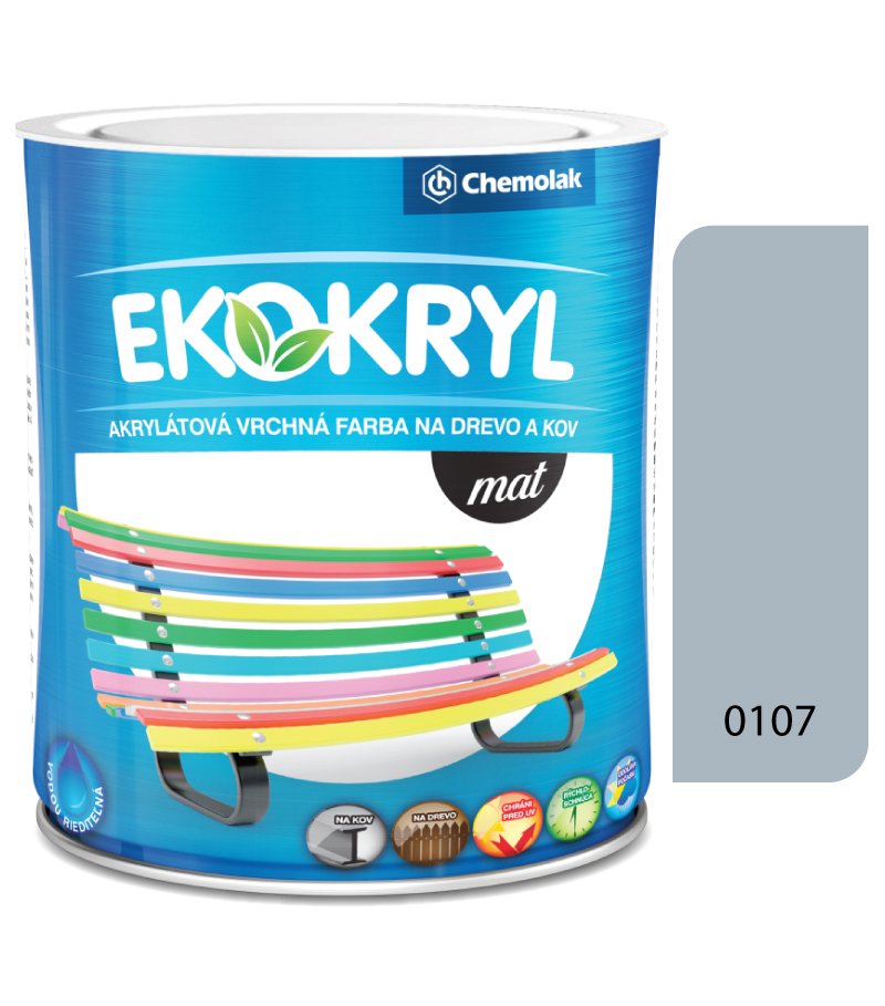 Chemolak Ekokryl Mat V2045 0107 svetlá šedá - vrchná akrylátová farba na drevo a kov 0,6l