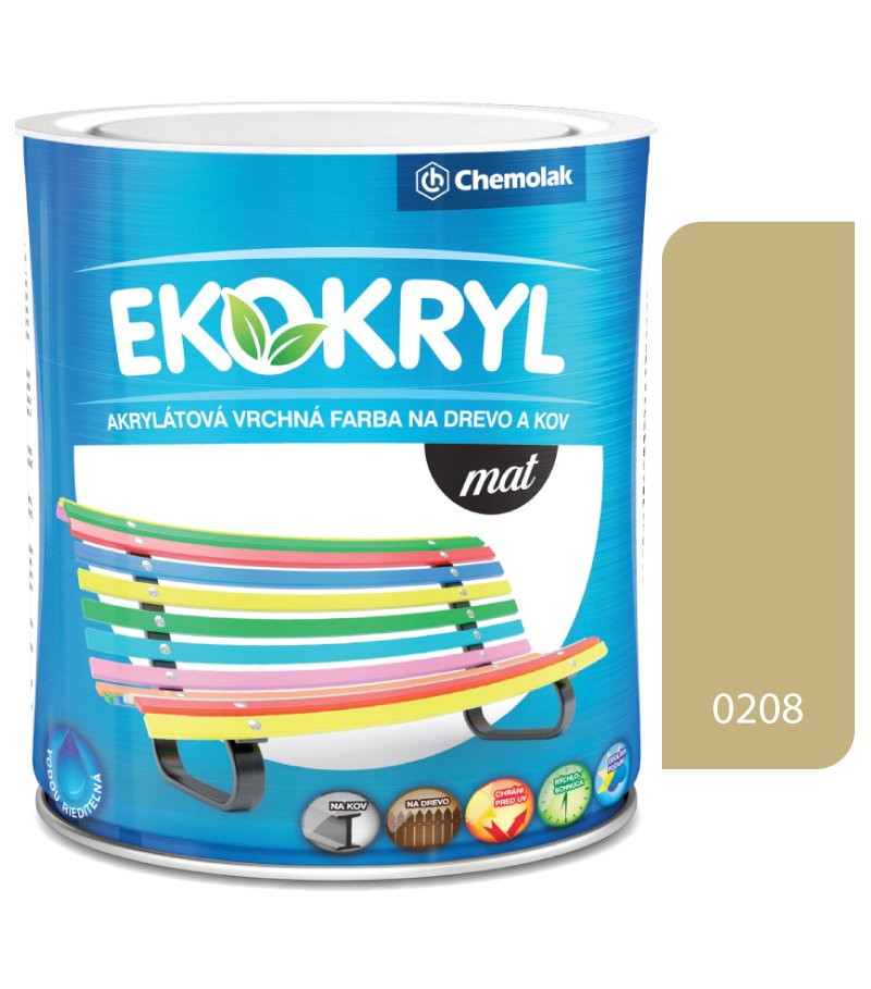 Chemolak Ekokryl Mat V2045 0208 béžová - vrchná akrylátová farba na drevo a kov 0,6l