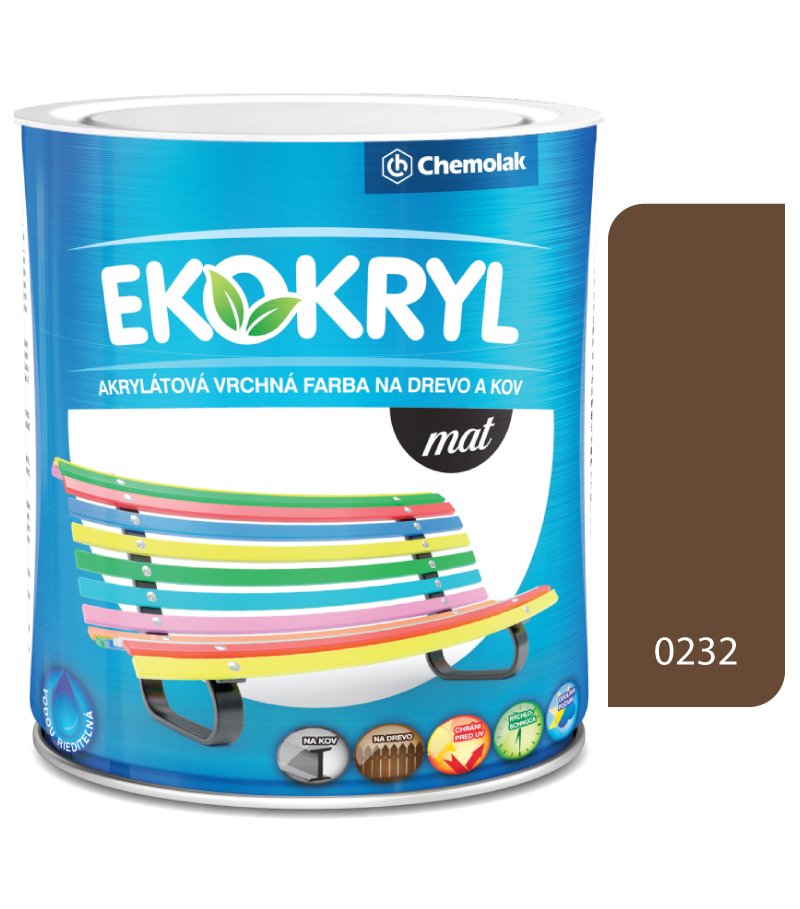 Chemolak Ekokryl Mat V2045 0232 hnedá kávová - vrchná akrylátová farba na drevo a kov 0,6l