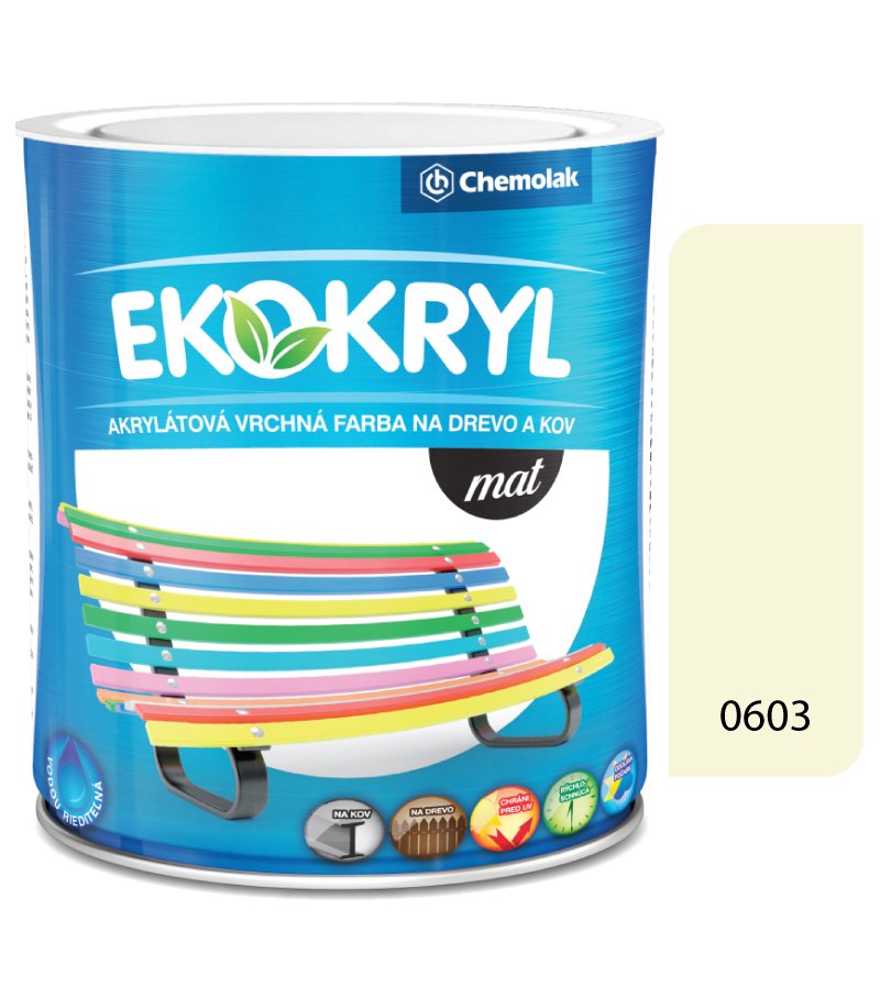 Chemolak Ekokryl Mat V2045 0603 slonová kosť - vrchná akrylátová farba na drevo a kov 0,6l