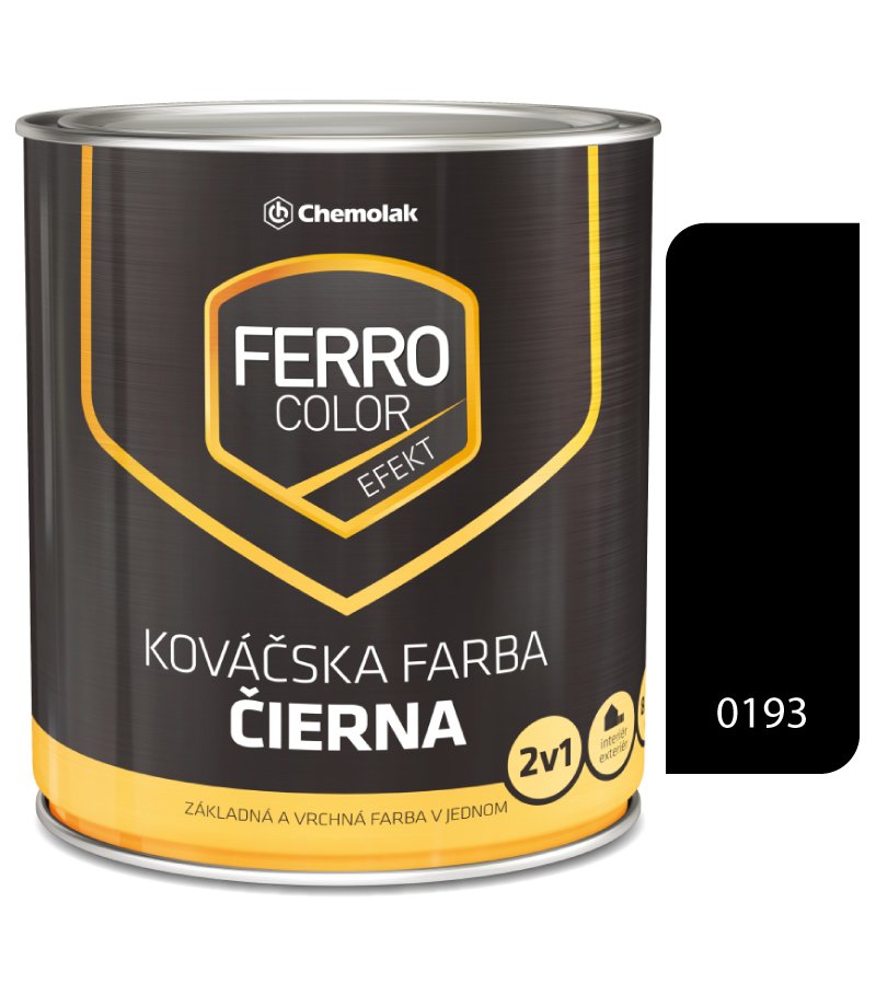 Chemolak Ferro Color Efekt kováčska čierna - syntetická antikorózna matná farba 2v1 2,5l
