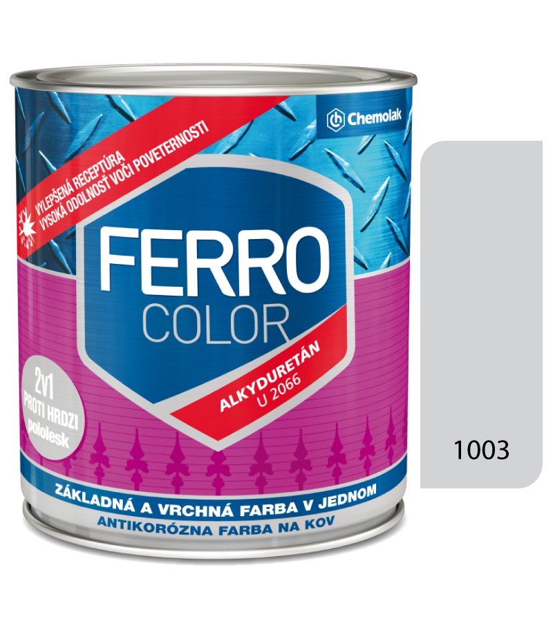Chemolak Ferro Color U2066 1003 sivá Pololesk - základná a vrchná farba na kov 0,75l