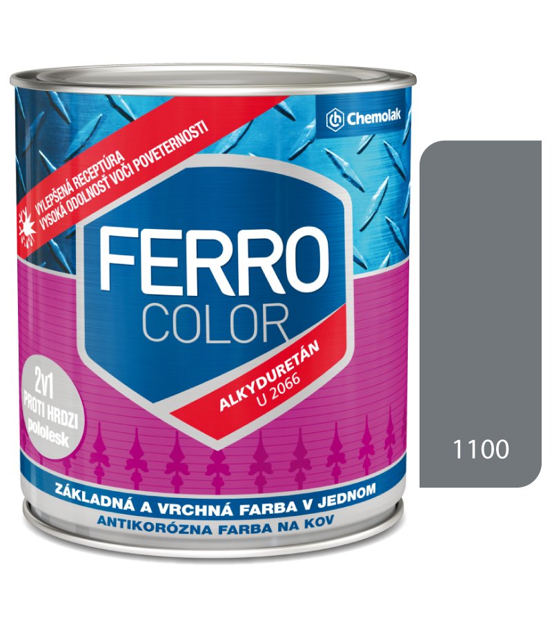 Chemolak Ferro Color U2066 1100 šedá pololesk - základná a vrchná farba na kov 0,3l