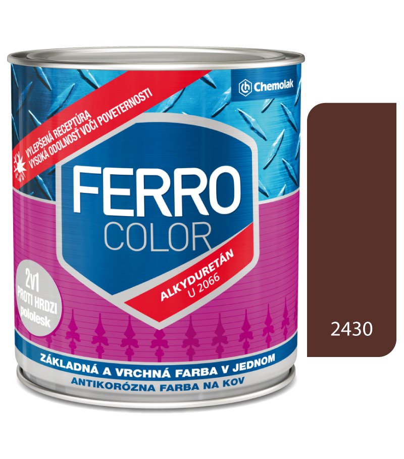 Chemolak Ferro Color U2066 2430 hnedá Pololesk - základná a vrchná farba na kov 0,3l