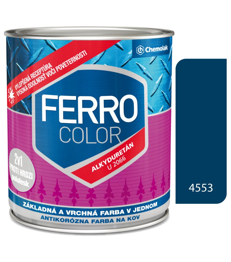Chemolak Ferro Color U2066 4553 tmavomodrá Pololesk - základná a vrchná farba na kov 0,75l