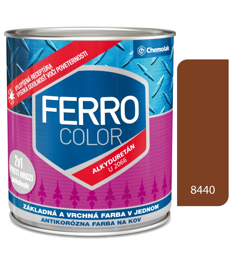 Chemolak Ferro Color U2066 8440 červenohnedá Pololesk - základná a vrchná farba na kov 2,5l