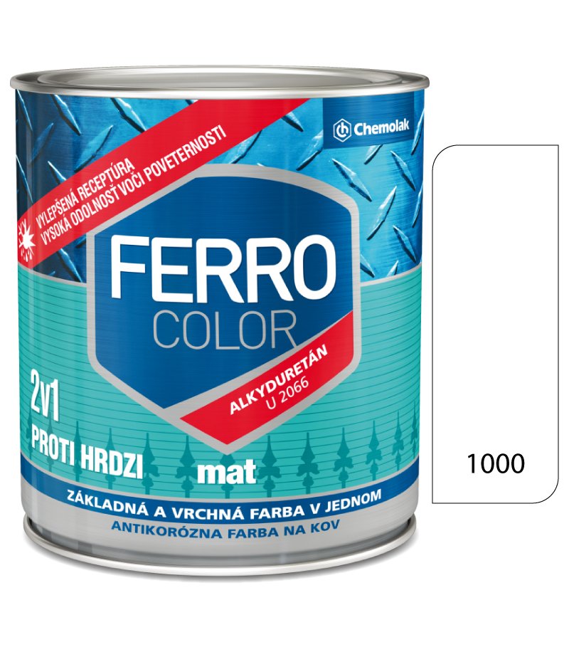 Chemolak Ferro Color U2066 Mat 1000 biela Základná a vrchná farba na kov 0,75l