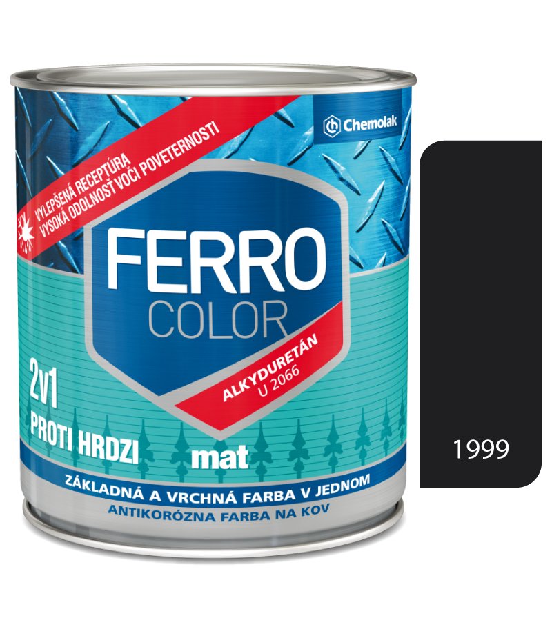 Chemolak Ferro Color U2066 Mat 1999 čierna Základná a vrchná farba na kov 0,75l