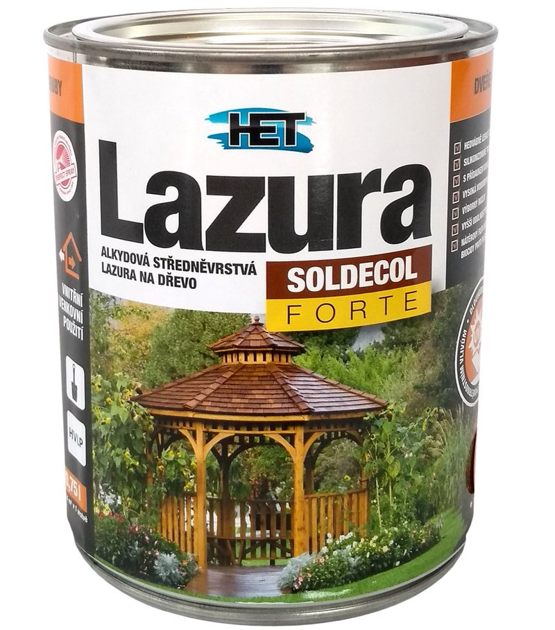 Het Soldecol lazúra Forte 2,5l transparentná - strednovrstvá lazúra na drevo