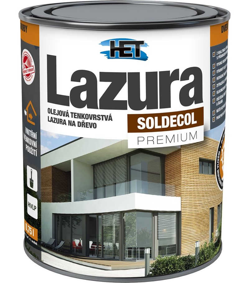 Het Soldecol lazúra Premium, transparentná - Tenkovrstvá lazúra na drevo 2,5l