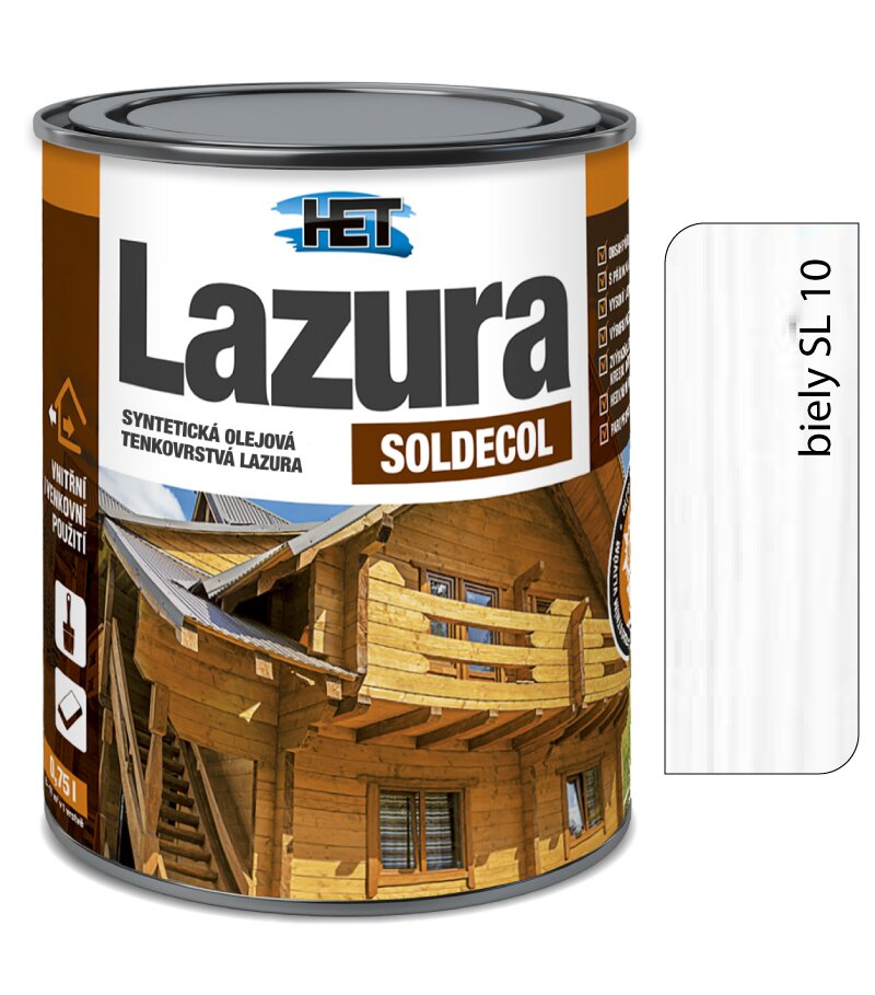 Het Soldecol lazúra SL10 biely 2,5l - tenkovrstvá lazúra