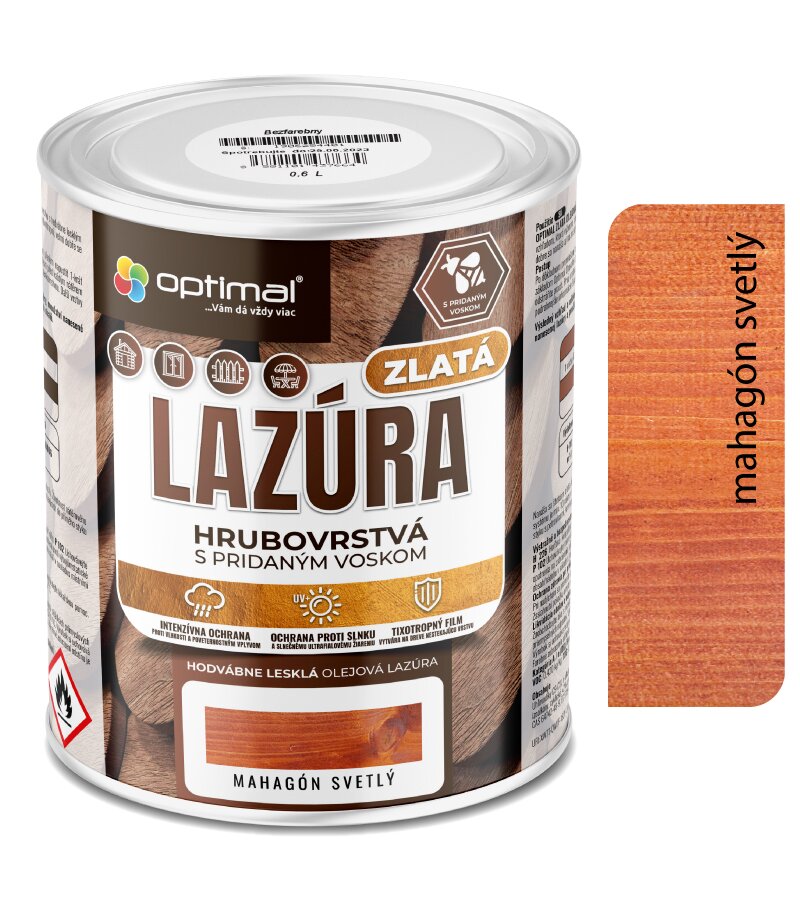 Optimal Zlatá lazúra Mahagón 0,6l - laková olejová lazúra s voskami