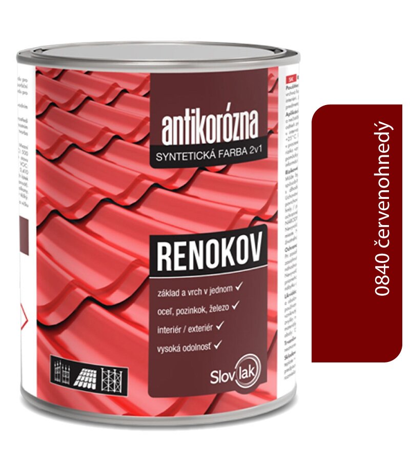 Slovlak Renokov Červenohnedý 0840 - Antikorózna farba na kov 2,5kg