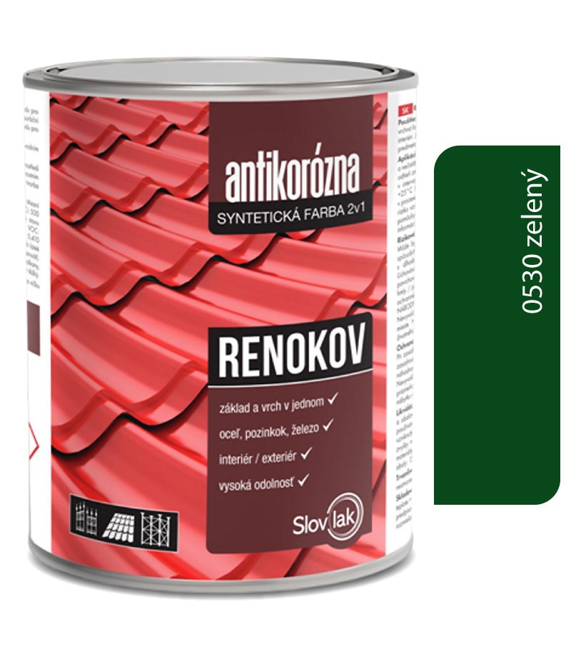 Slovlak Renokov zelený 0,75kg - antikorózna farba na kov