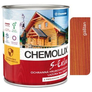 Chemolak S1025 Chemolux S Extra 0202 gaštan 2,5l - hodvábne lesklá ochranná lazúra na drevo