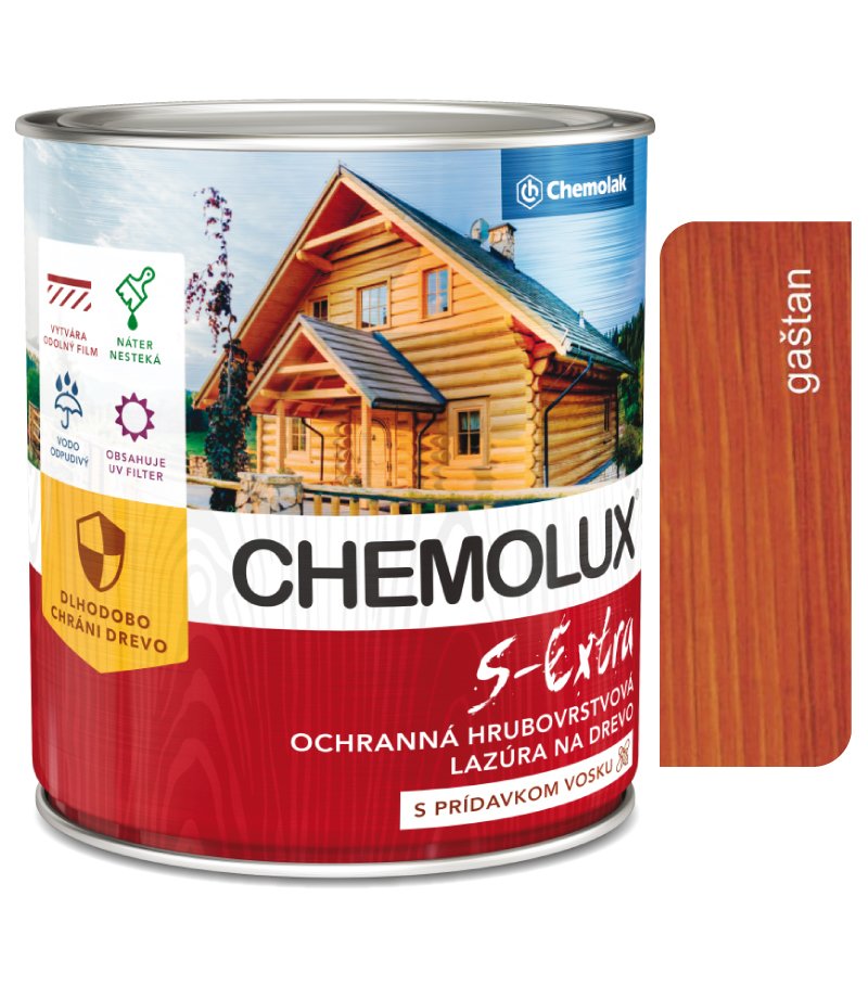 Chemolak S1025 Chemolux S Extra 0202 gaštan 2,5l - hodvábne lesklá ochranná lazúra na drevo