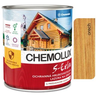 Chemolak S1025 Chemolux S Extra 0212 orech 0,75l - hodvábne lesklá ochranná lazúra na drevo