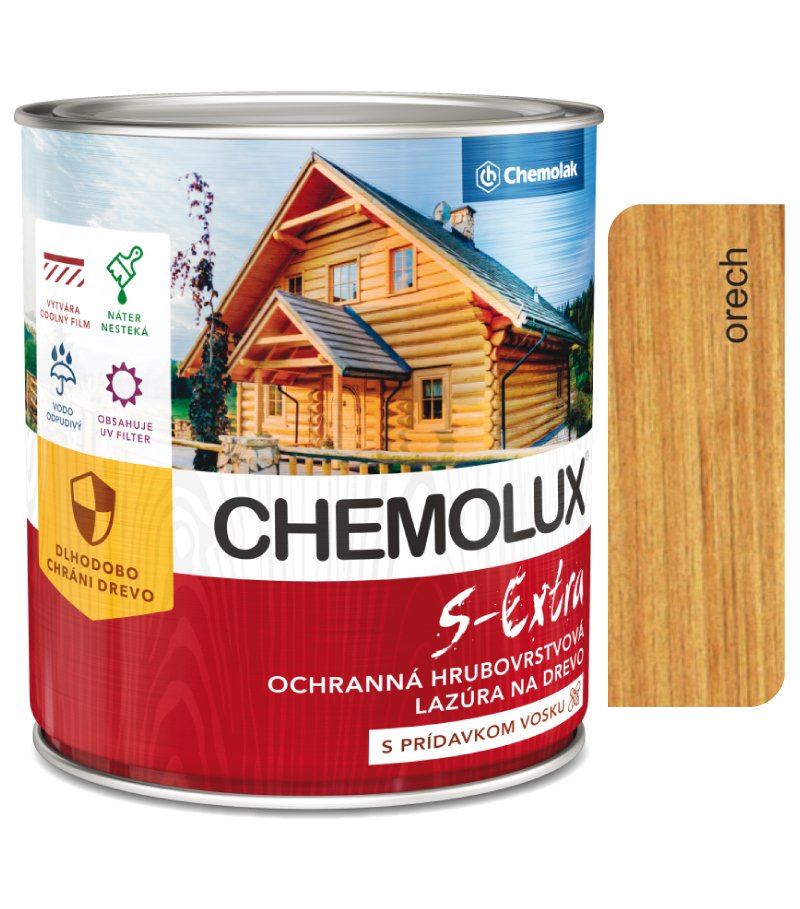 Chemolak S1025 Chemolux S Extra 0212 orech 2,5l - hodvábne lesklá ochranná lazúra na drevo