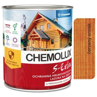 Chemolak S1025 Chemolux S Extra 0222 červený smrek 0,75l - hodvábne lesklá ochranná lazúra na drevo