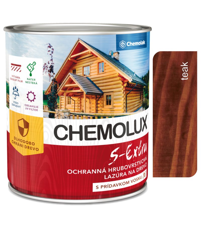 Chemolak S1025 Chemolux S Extra 0252 teak 2,5l - hodvábne lesklá ochranná lazúra na drevo