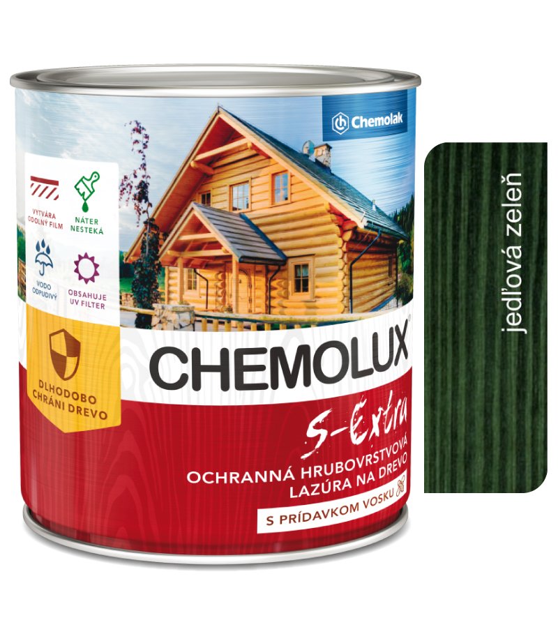 Chemolak S1025 Chemolux S Extra 0532 jedľová zeleň 2,5l - hodvábne lesklá ochranná lazúra na drevo