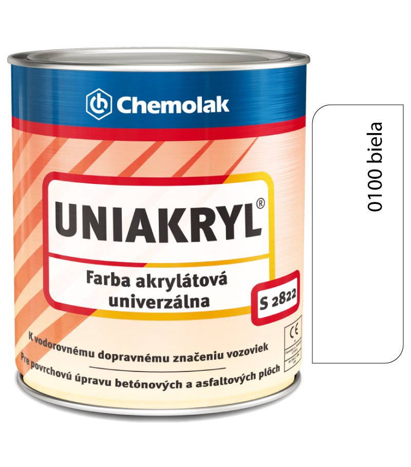 Chemolak S2822 Uniakryl 0100 biela - Farba na značenie ciest, na asfalt a betón 0,75l
