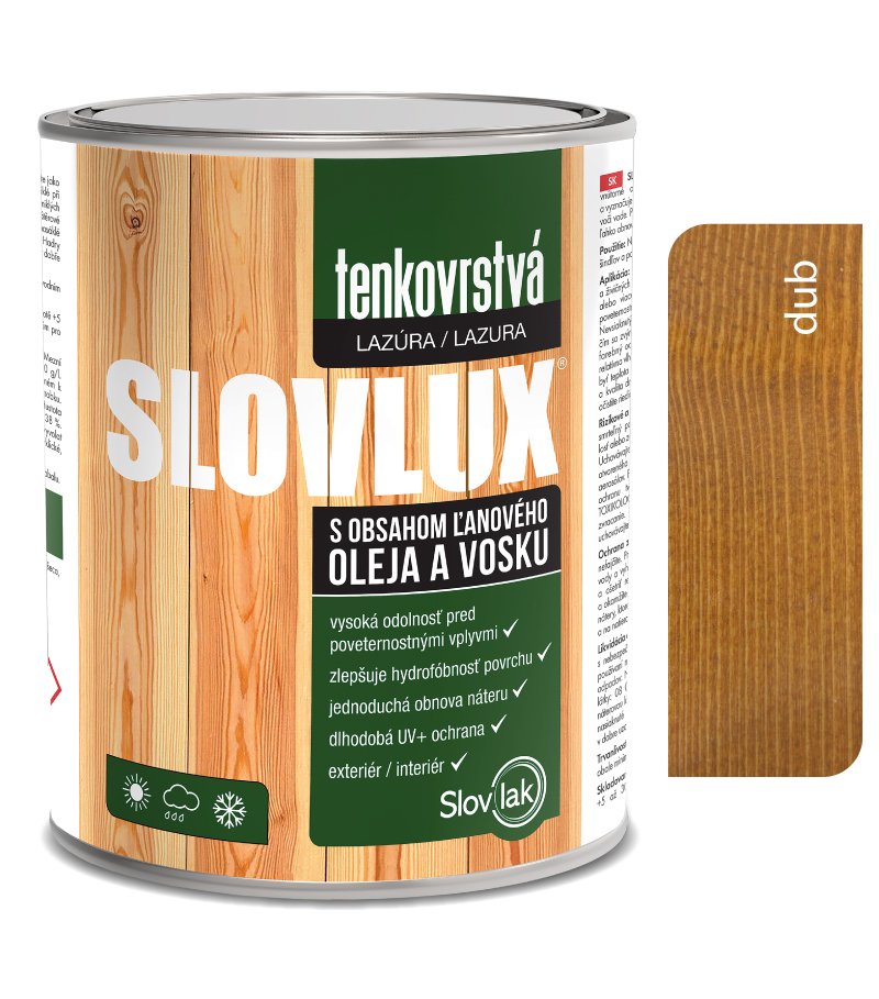 Slovlak Slovlux Tenkovrstvá lazúra na drevo, dub 2,5l