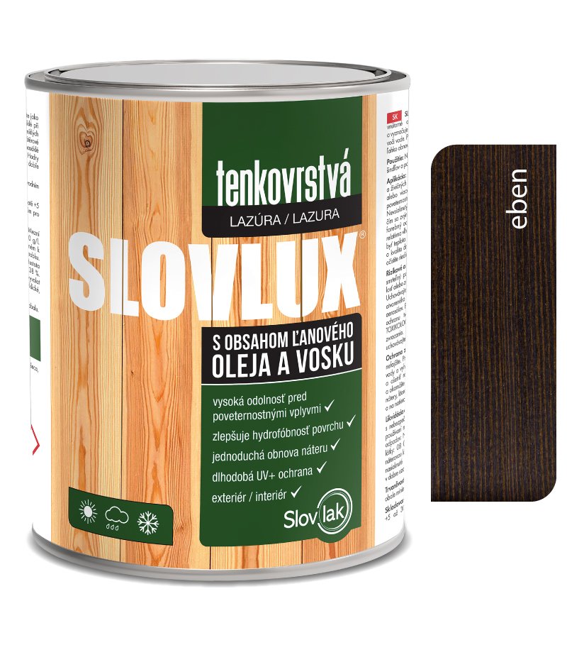 Slovlak Slovlux Tenkovrstvá lazúra na drevo, eben 0,7l