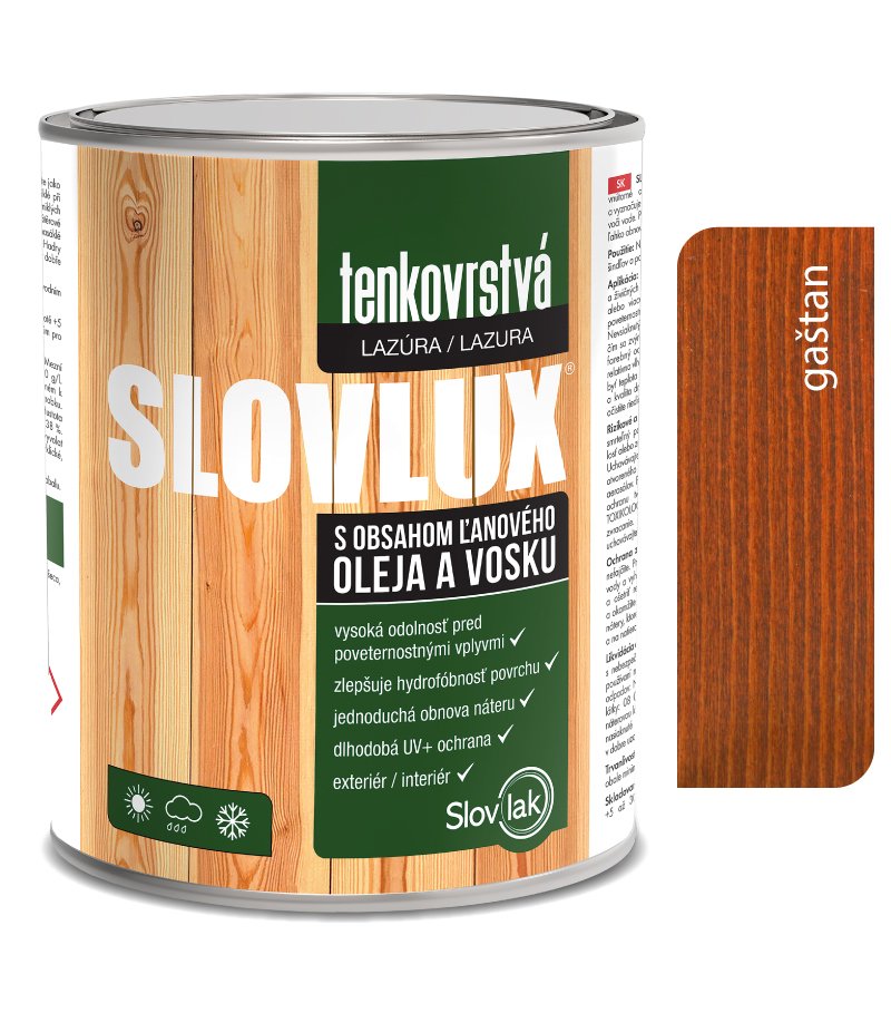 Slovlak Slovlux Tenkovrstvá lazúra na drevo, gaštan 10l