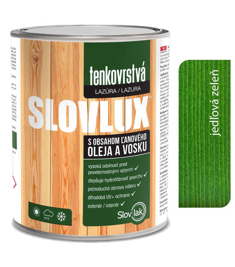 Slovlak Slovlux Tenkovrstvá lazúra na drevo, jedlová zeleň 0,7l