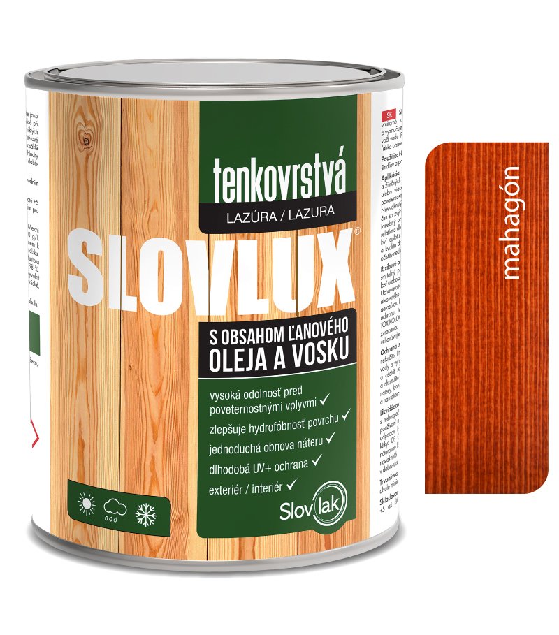 Slovlak Slovlux tenkovrstvá lazúra na drevo mahagón 10L