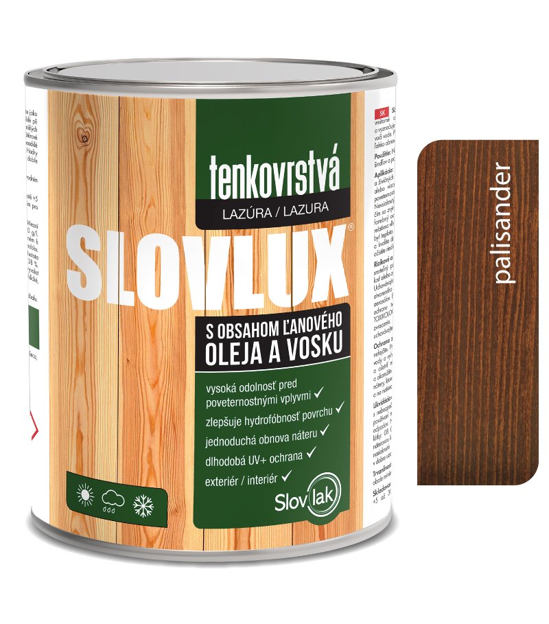 Slovlak Slovlux Tenkovrstvá lazúra na drevo, palisander 0,7l