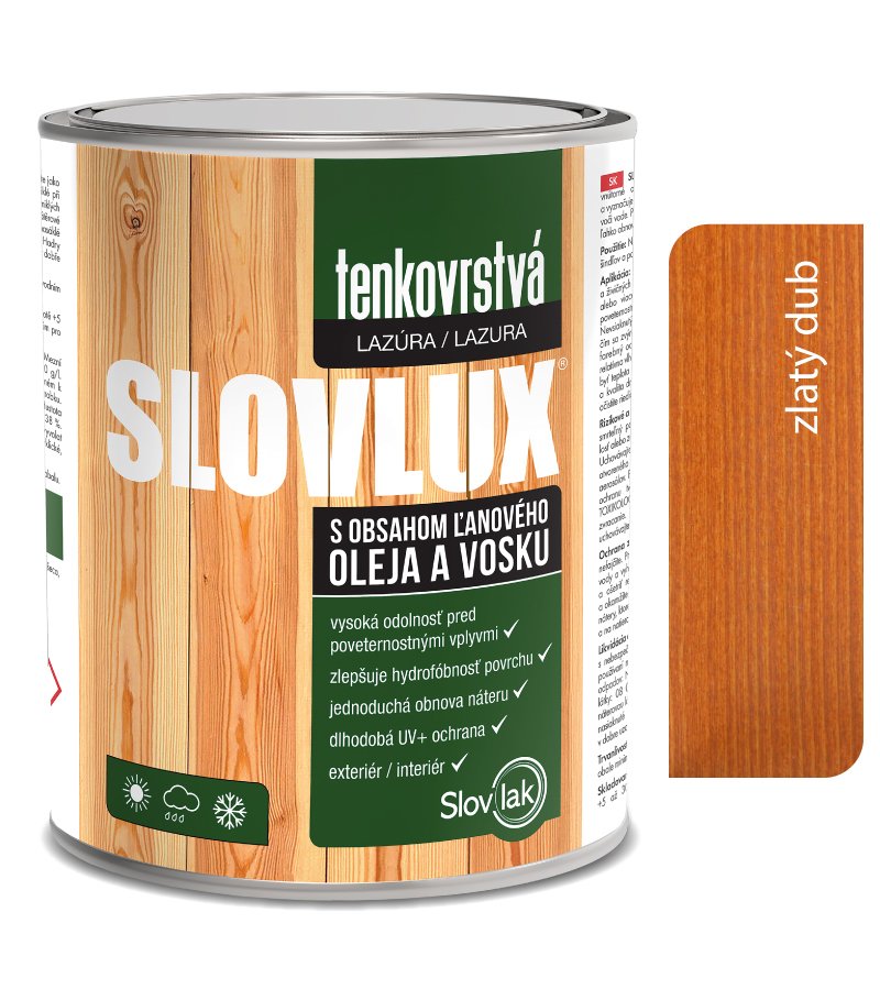 Slovlak Slovlux Tenkovrstvá lazúra na drevo, zlatý dub 0,7l