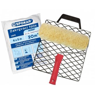 Spokar Súprava maliarska komplet - žltozelený valec s držiakom plyš 24cm + plachta 4x5m + mriežka